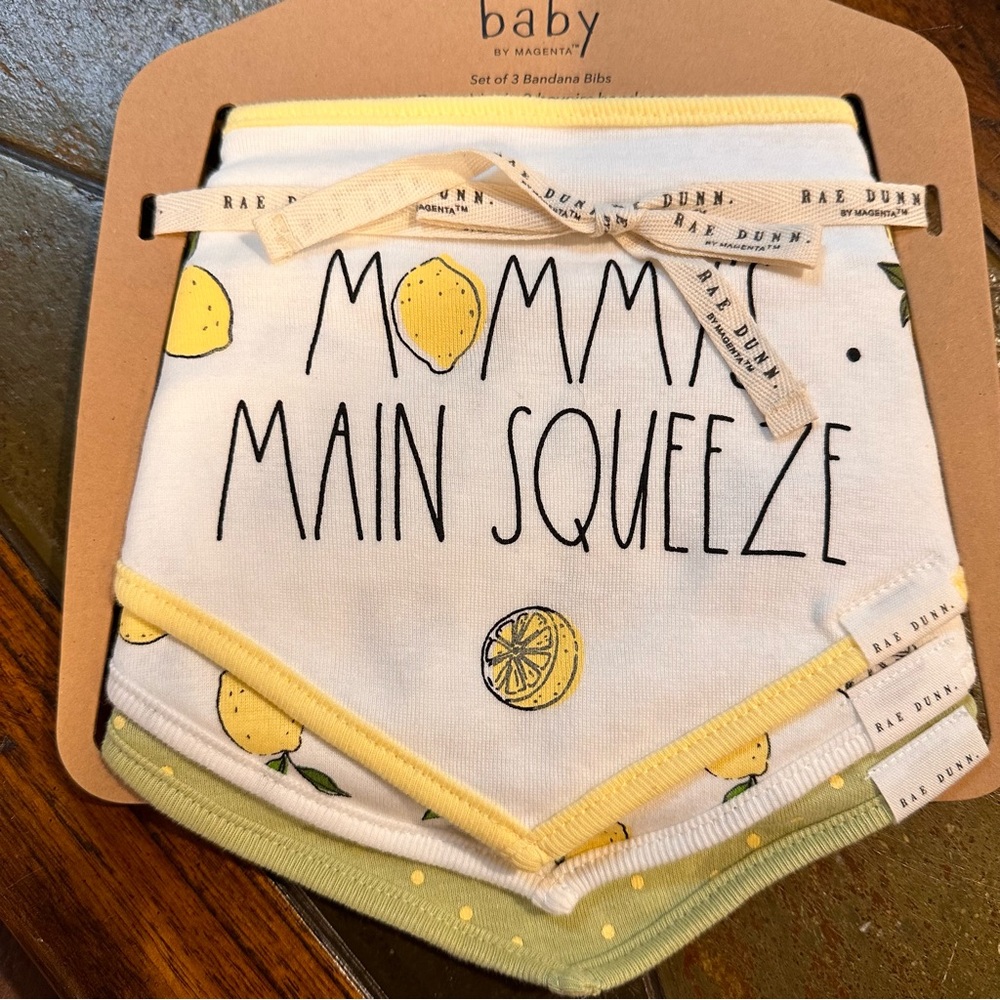 Rae Dunn Set of 3 Bandana Bibs MOMMY'S MAIN SQUEEZE and More Sayings Brand New!